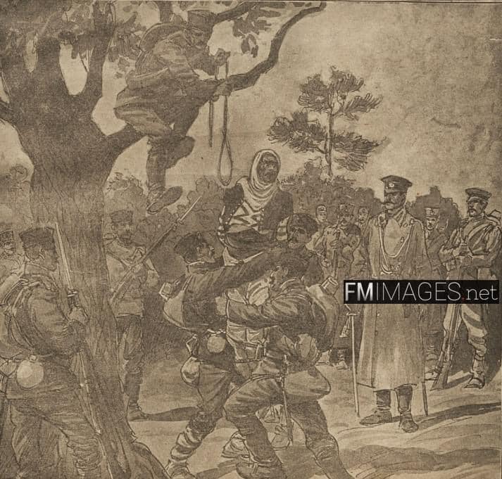 Serbian troops hang an Albanian in Malësia in 1913.