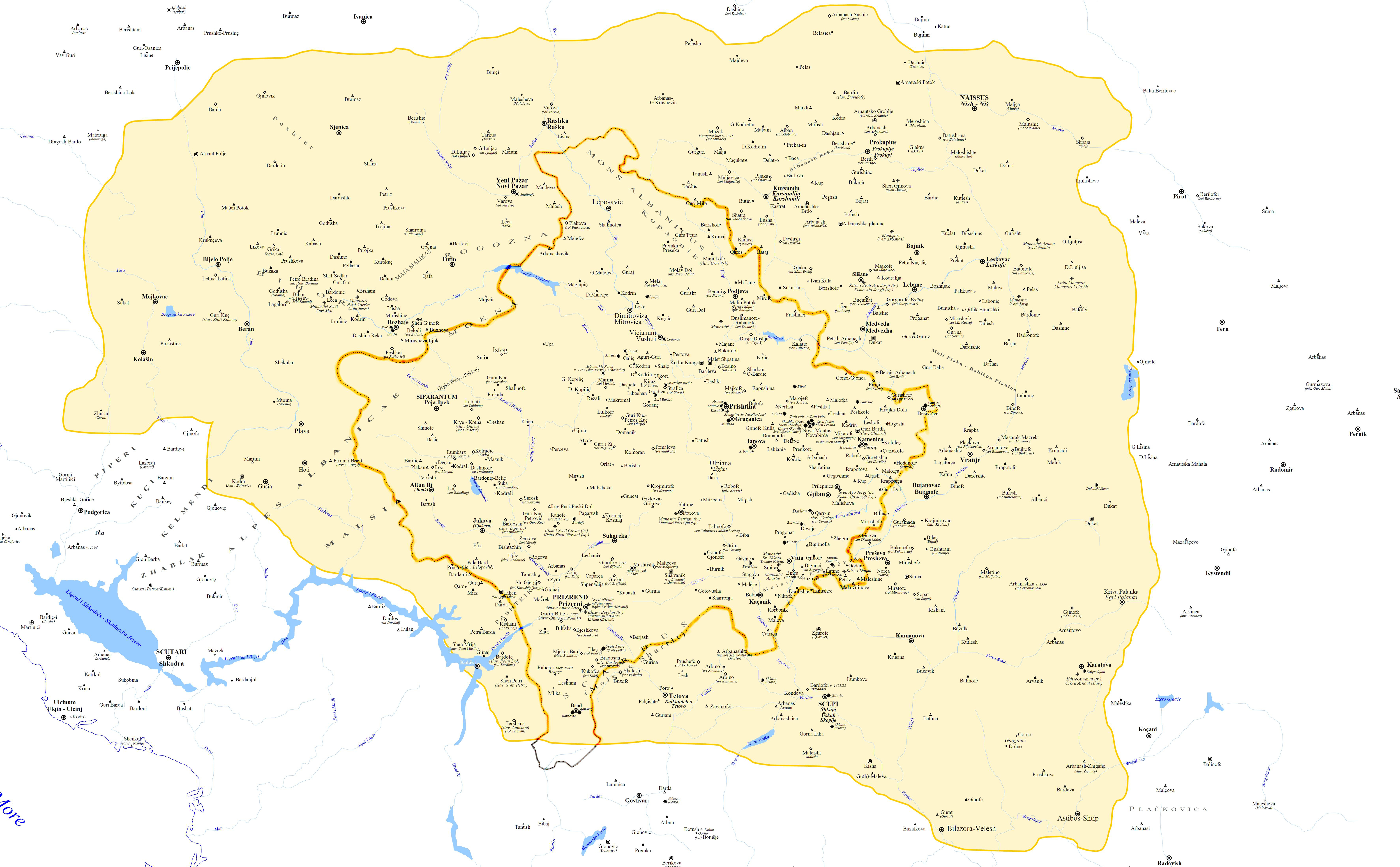 Medieval Albanian settlements and toponyms around Dardania