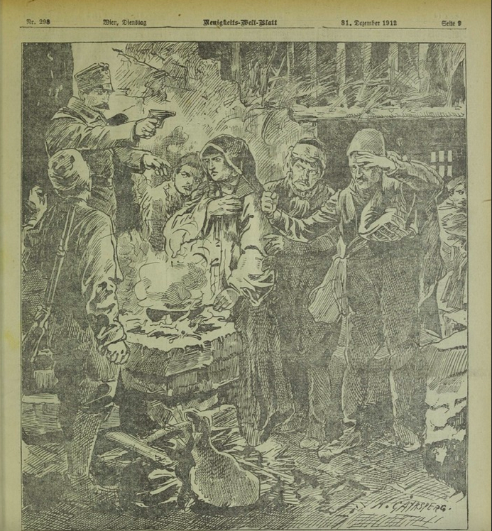 German newspaper “Enigkeits Welt-Blatt” on December 31, 1912: Albanians being expelled by Serb troops.