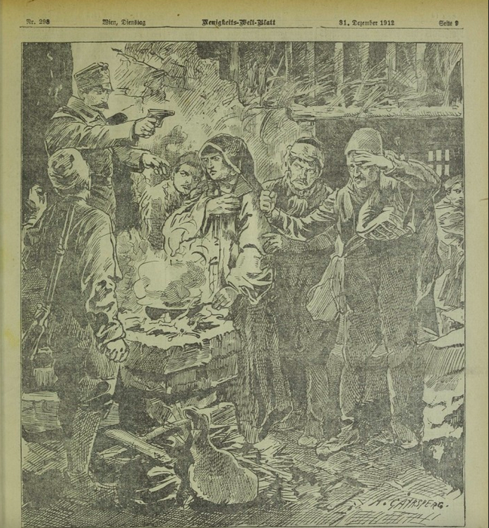 German newspaper “Enigkeits Welt-Blatt” on December 31, 1912: Albanians being expelled by Serb troops.