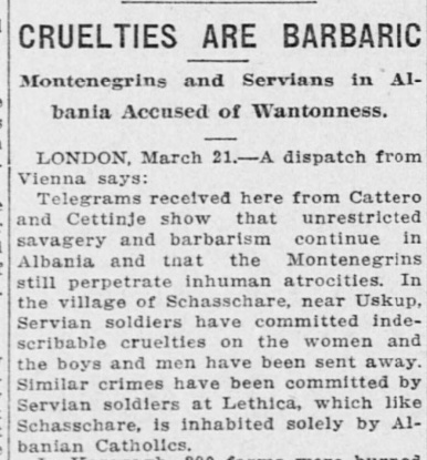 Serbian and Montenegrin atrocities against Catholic Albanians in Letnicë and Schasschare in 1912