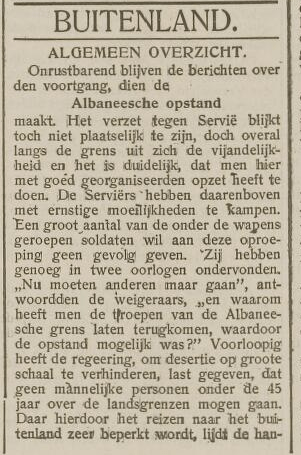 Dutch newspaper 1913: Serbia violates market freedom, invades territories illegally and shoots village visitors without&nbsp;trial.