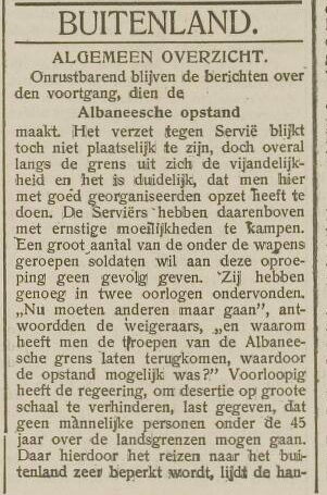 Dutch newspaper 1913: Serbia violates market freedom, invades territories illegally and shoots village visitors without trial.