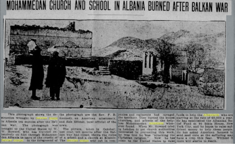 W. W. Howard in 1914: “Serbian troops have ravaged the helpless population of Albania – 60,000 are starving every year”