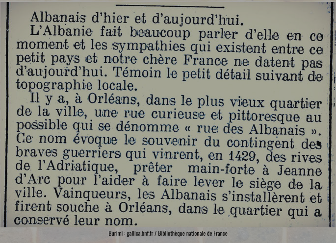 French newspaper “Le Gaulois” in 1913: Albanian warriors helped Jeanne d’Arc