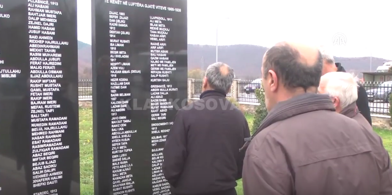 Memorial stone in Zajas with a list of Albanians killed by Serb forces in 1913.
