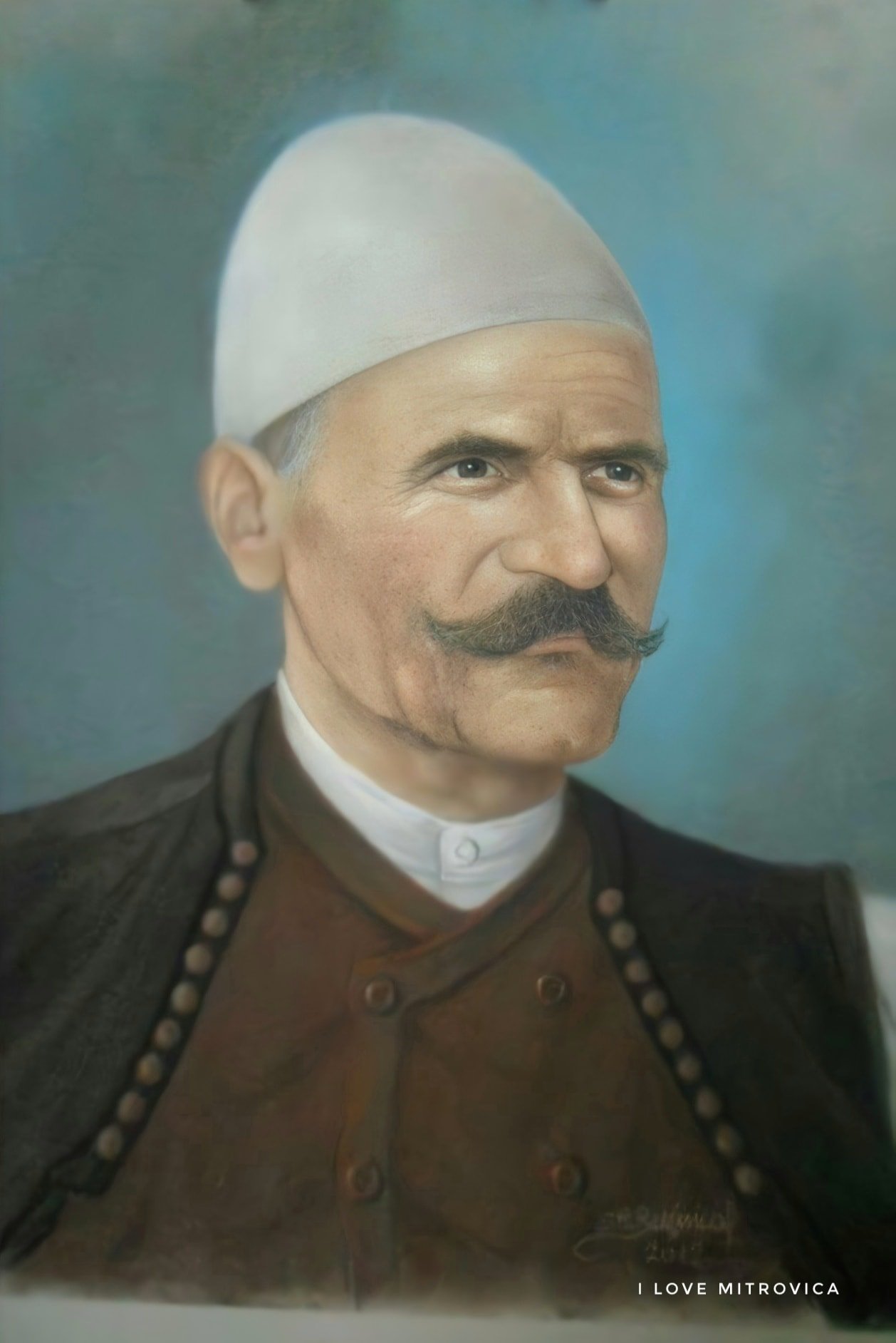 Portrait of Albanian nationalist hero Kadri Bistrica who died heroically in 1941 fighting Cetnik paramilitaries led by Drazha Mihajlovic