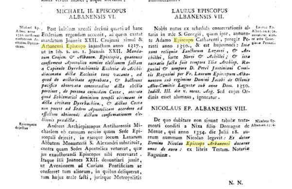 Paulo Arbanensi Episcopo and Demetrio Arbanensi and other Albanian bishops and lords between the 12th and 15th&nbsp;century