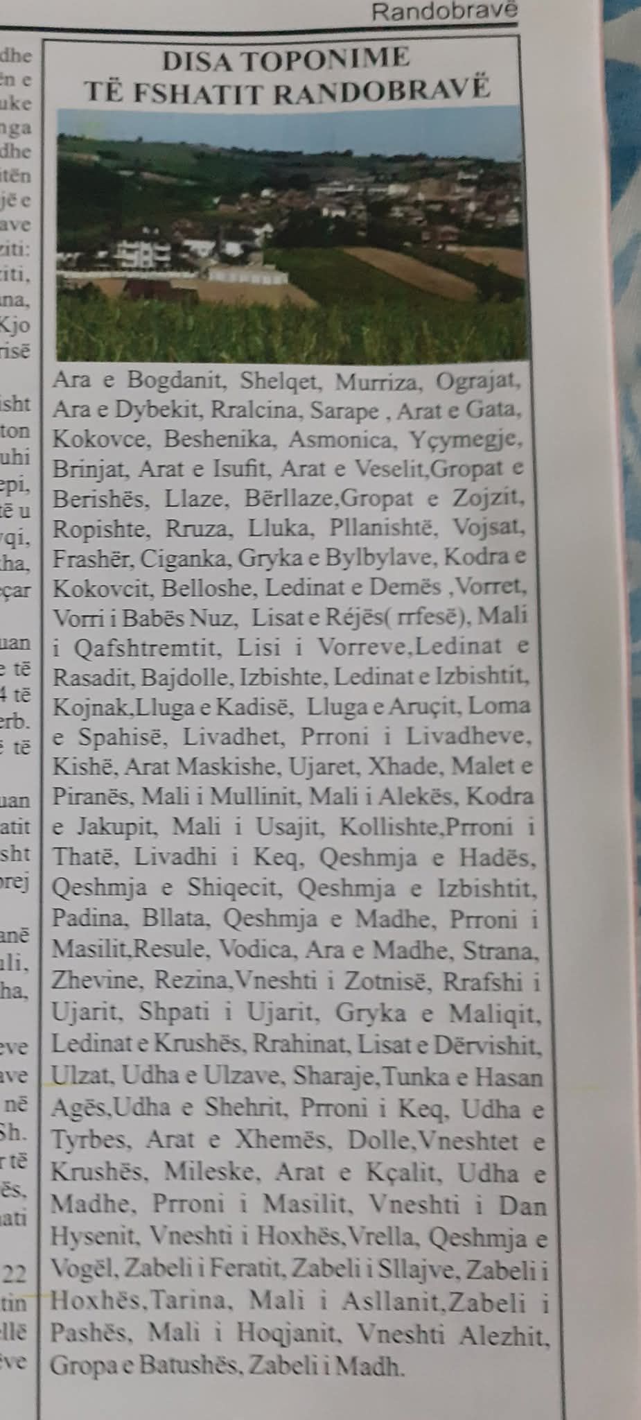 Albanian toponyms in the village of Randobravë