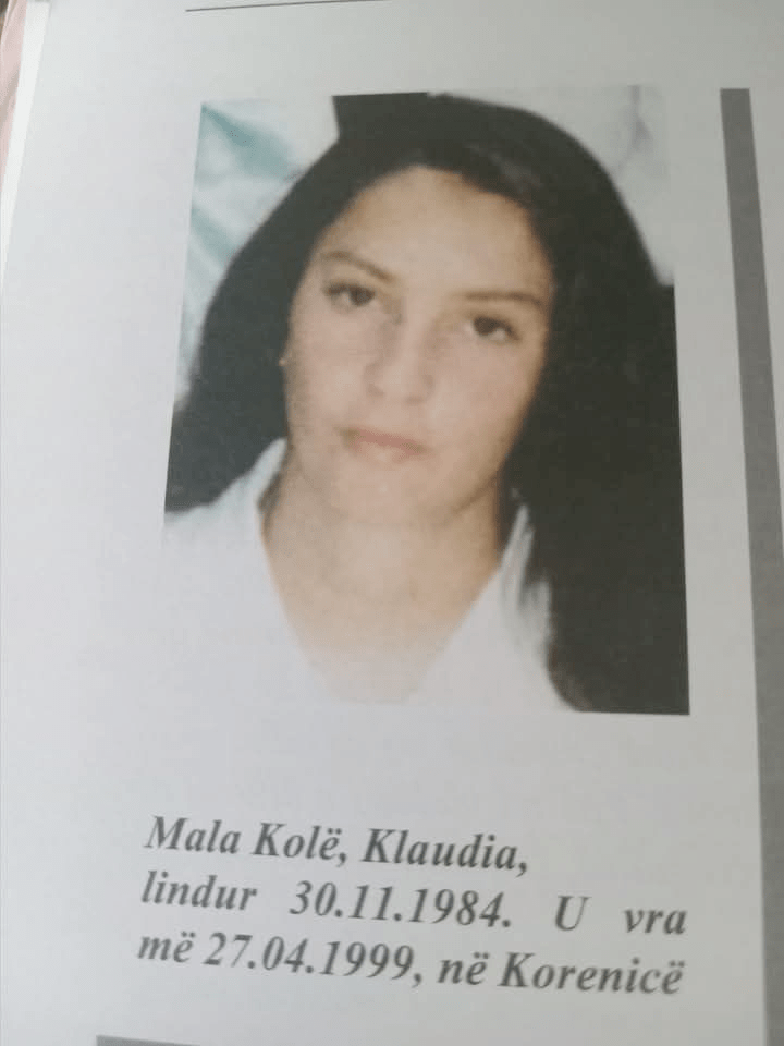 Mala Kolë Klaudia (1984-1999) murdered by Serbs in&nbsp;Korenicë