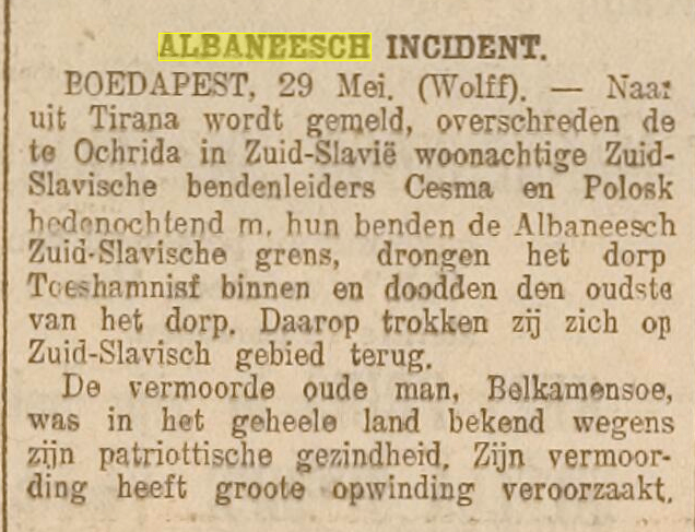 Macedonian criminals Cesma and Polosk atrocities against Albanians of Tushemisht in 1928