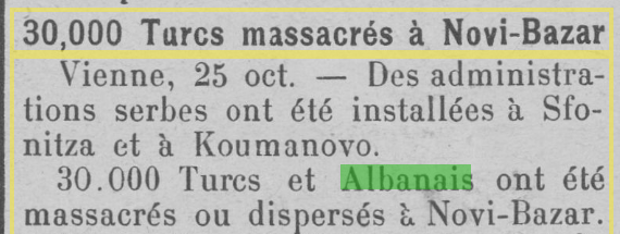 Massacre of Novi Pazar in 1912 where 30,000 Albanians were killed