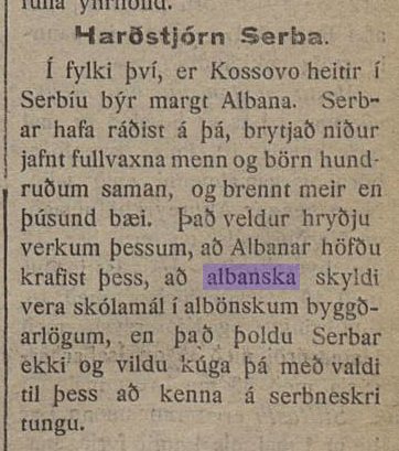 Icelandic newspaper: Serbian troops burned more than 1000 Albanian villages in 1914
