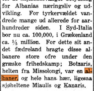 Norwegian newspaper in 1923: Markos Botzaris (Marko Boçari) was an&nbsp;Albanian