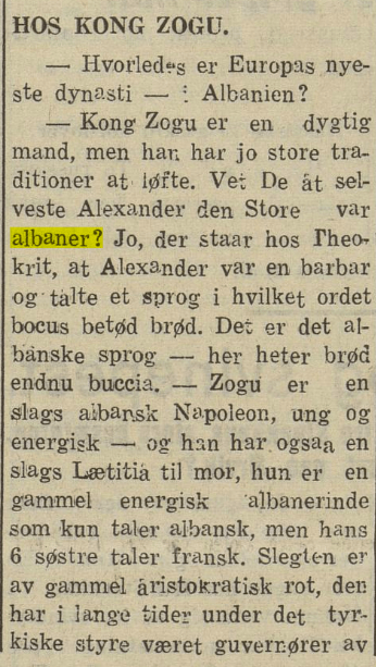 King Zog: Alexander the Great was an Albanian. He spoke a “Barbarian” language according to Theocritus.