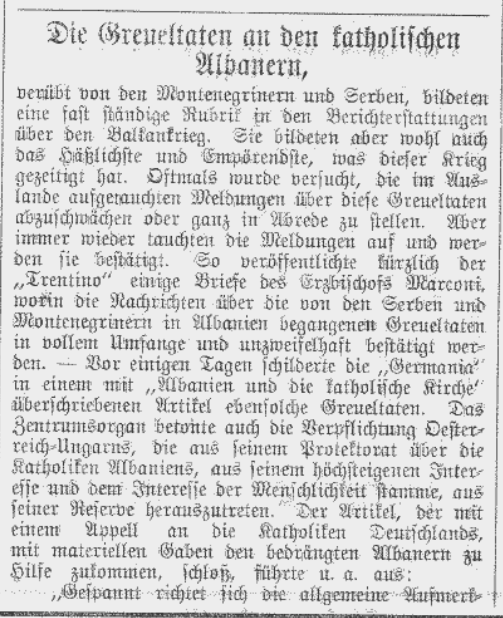 Serbian war crimes against Christian Albanians of Kosovo and Macedonia in 1913