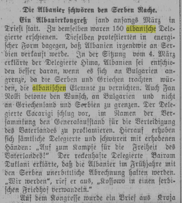 When the Albanian Congress of Trieste united against Serbian atrocities in 1913
