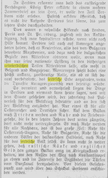 Russia and England kept the Balkans in a state of war for their own interests in 1915