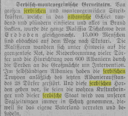15,000 Albanians became homeless and 600 were murdered in 1913 by Serbs and Montenegrins