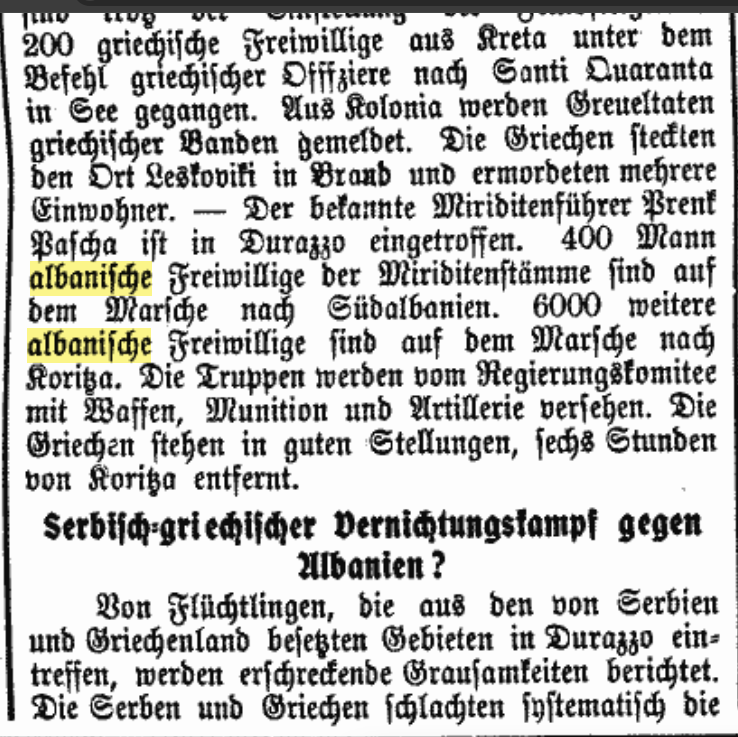 When the Mirditë leader Prenk Pasha marched to liberate southern Albania from Greek invaders in&nbsp;1914