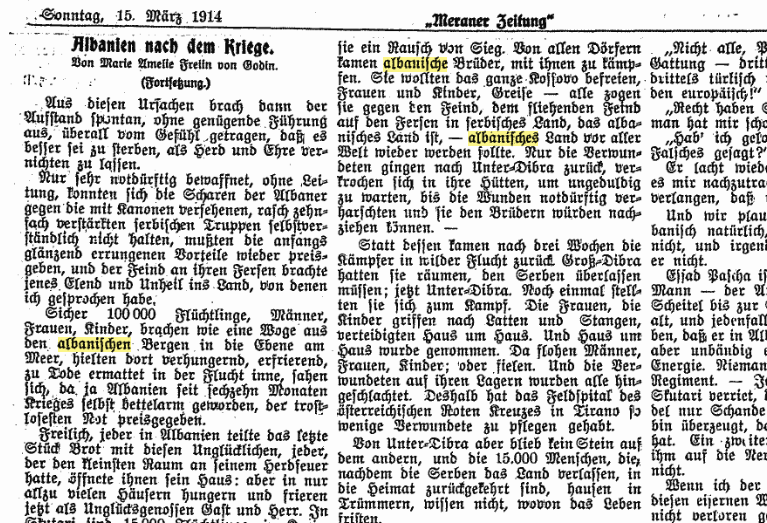 Marie Amelle Frelin von Godin (1882-1956): Serb and Greek atrocities led to 158,000 Albanian refugees fleeing in&nbsp;1914