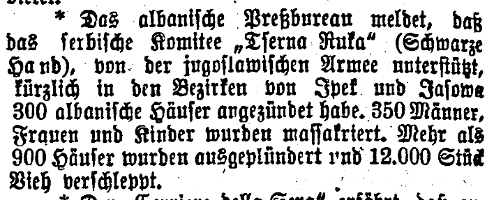 Yugoslav military and Serb paramilitary atrocities and terrorism in Pejë and Gjakova in&nbsp;1921