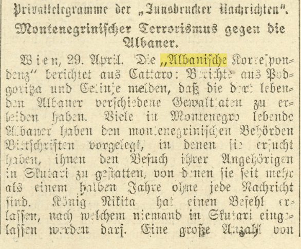 Montenegrin terrorism against Albanians in Podgorica and Cetinje in&nbsp;1913