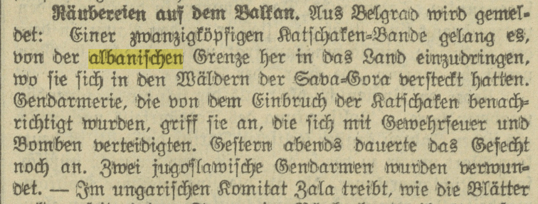 When 20 Albanian Kaçak fighters fought against Yugoslavs in Gora in&nbsp;1927