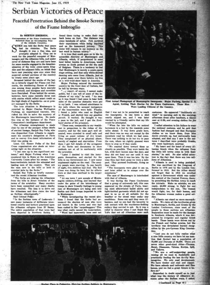 Rexhep Bey Jellas interview with "The New York Times" about Serbian atrocities in 1919
