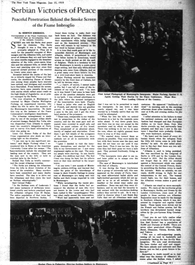 Rexhep Bey Jellas interview with “The New York Times” about Serbian atrocities in&nbsp;1919