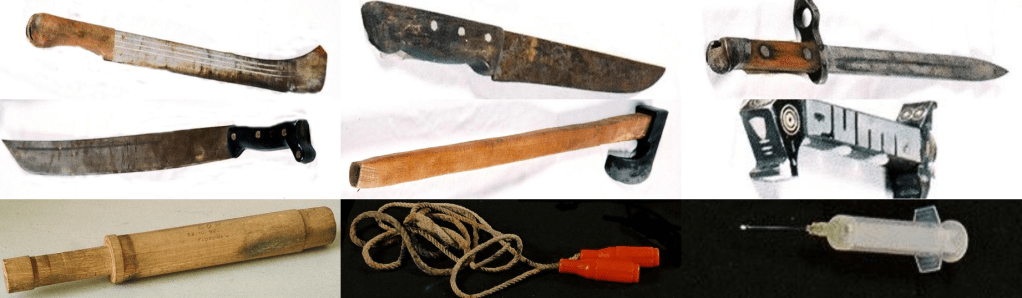 Scientific conference: photographs of weapons and objects used by the Serbs to murder and rape Albanians&nbsp;(1998-1999)