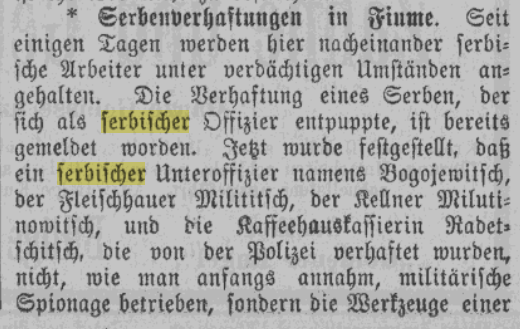 The arrest of the Greater Serbian agitators  Bogojevic, Milic, Milutinovic and Radecic in&nbsp;1914