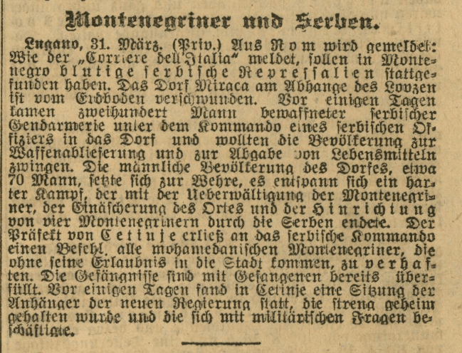 Serbian atrocities against Montenegrins in the village of Miraca at Lovćen in&nbsp;1919
