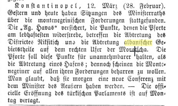 When the Albanian territories of Nikshiq (Nikšić) and Moraca was given to Montenegro in&nbsp;1877