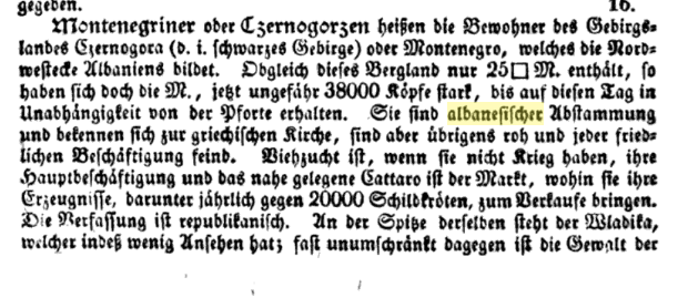 German source from 1836: Montenegrins have Albanian&nbsp;descent