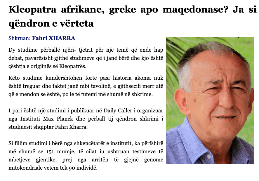 Fahri Xharra: Cleopatra African, Greek or&nbsp;Macedonian?