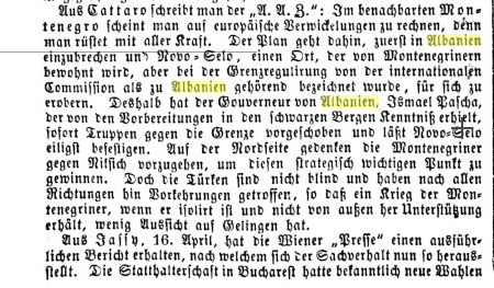 When Novo Selo of modern day Montenegro belonged to Albania in 1866