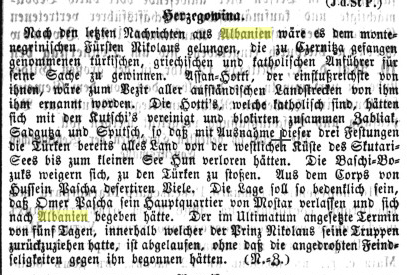When Albanians of Hoti and Kuci fortified the towns of Sadgutza, Shpuz and Zhablak against Ottoman forces in 1862
