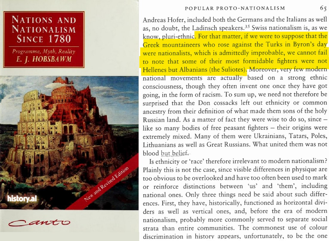 Hobsbawm, E. J. in 1917: Greek freedom fighters were Albanian Suliots