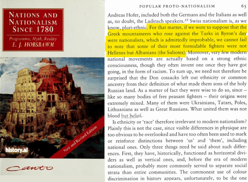 Hobsbawm, E. J. in 1917: Greek freedom fighters were Albanian&nbsp;Suliots