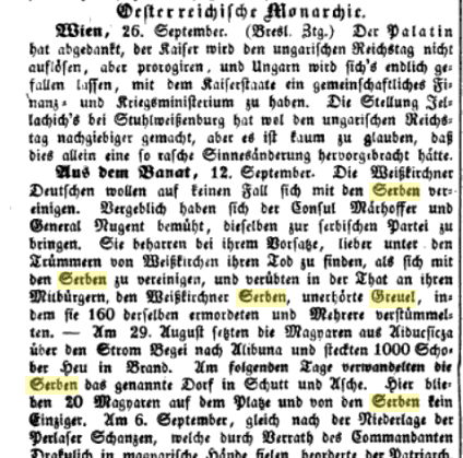 Serbian atrocities on Germans and Hungarians  in Banat during the 1848-49&nbsp;revolutions