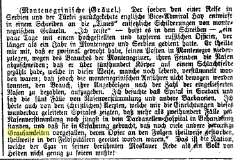 Montenegrin atrocities in 1875 against wounded Albanians according to English Vice Admiral Hay