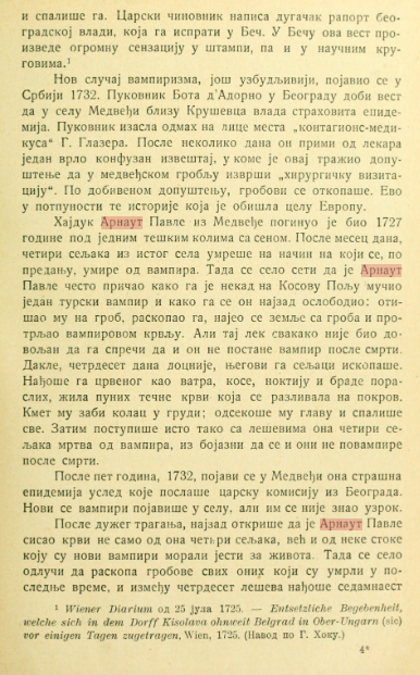 Vampirism and the Albanian Arnaut Pavle of Medvegja in the 18th century