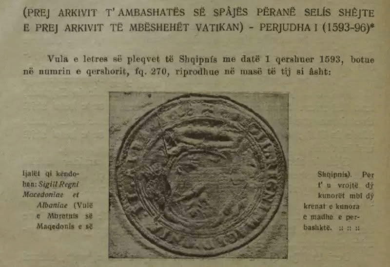 The Seal of the Elders of Albania from&nbsp;1593