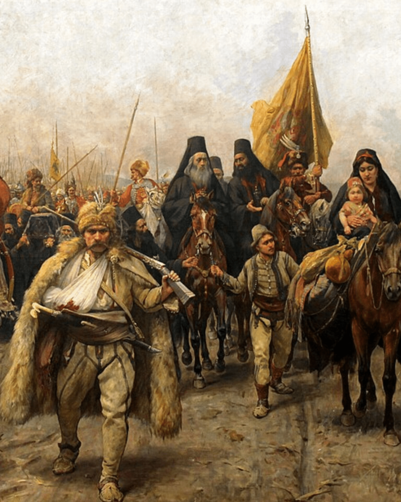 Albanian wool dress and plis (qeleshe) in the “The Migration of the Serbs (1896)” by Paja Jovanovic
