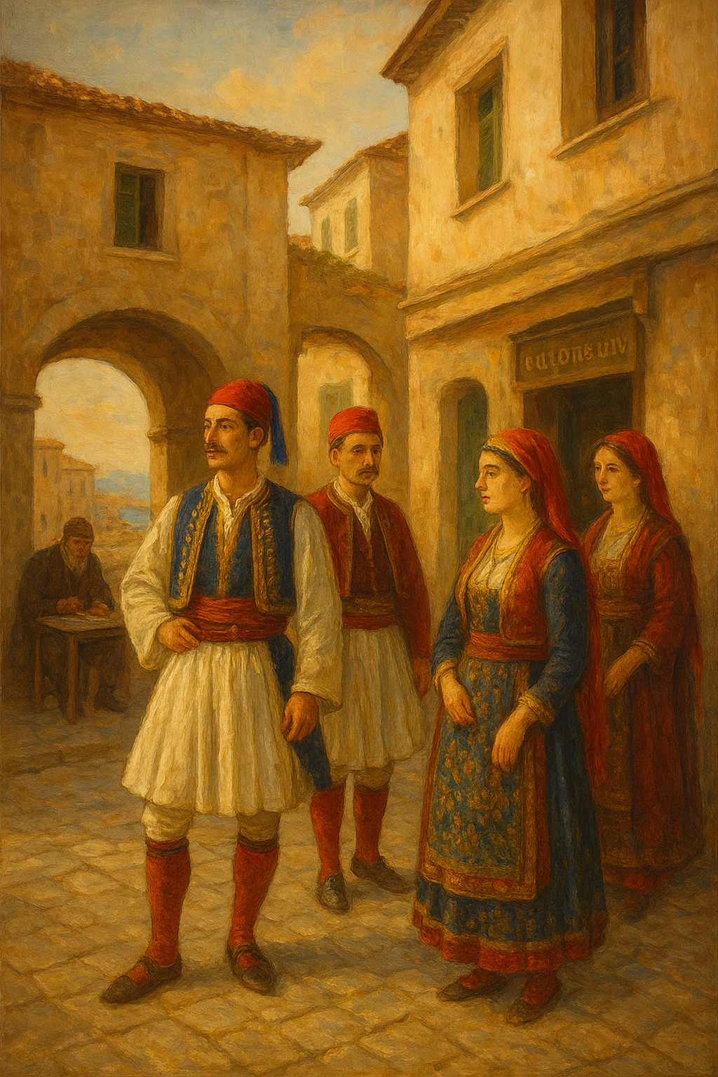 19th century Albanian costumes and Fustanella generated with AI and historical documents