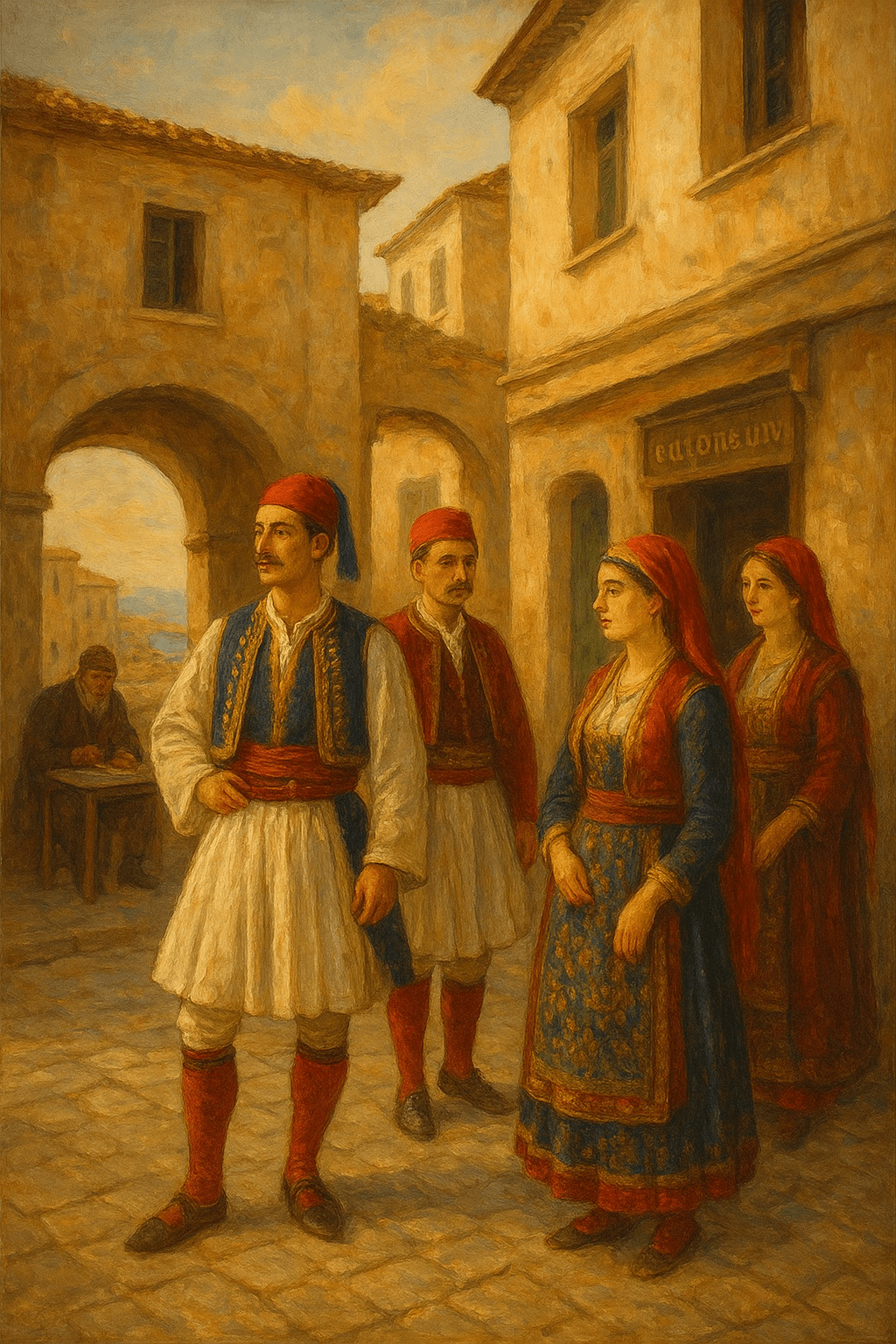 19th century Albanian costumes and Fustanella generated with AI and historical&nbsp;documents