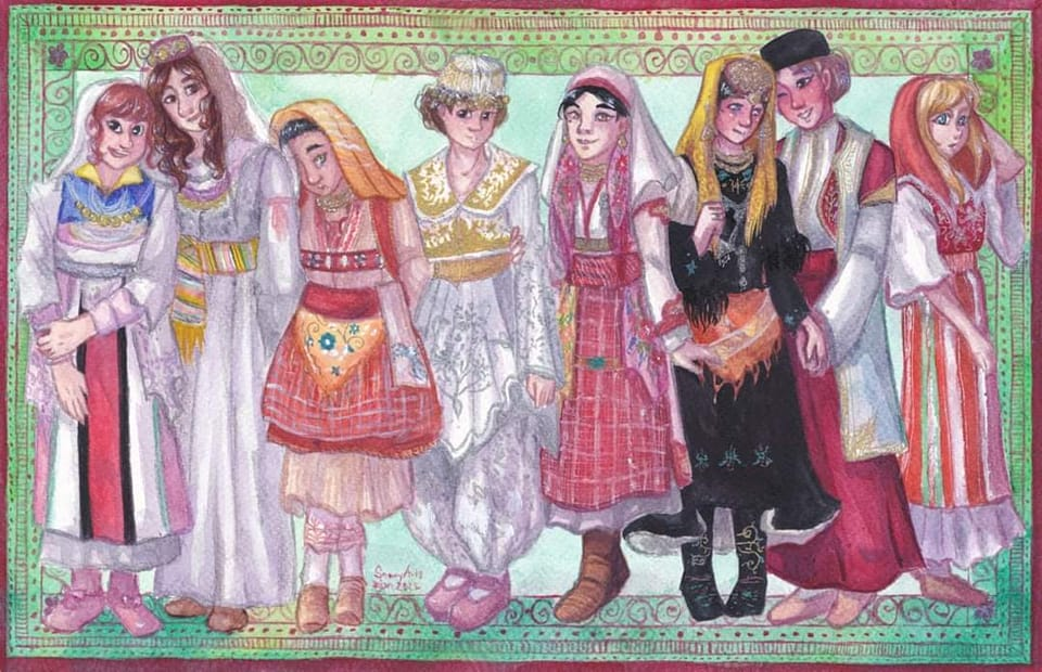 Illustrations of Albanian female costumes from Krajë, Merkoc, Bregas, Ulqin, Shestan, Malesia, Montenegro and&nbsp;Anamalit
