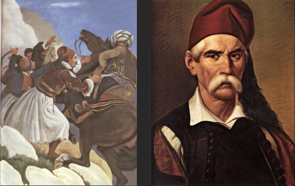 In 1828 Nikita Turkofagos (Νικήτας Σταματελόπουλος) was dressed in Albanian clothes  