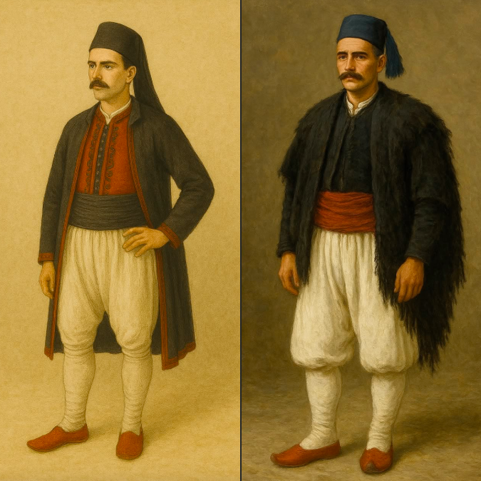 Albanian traditional costume and attire from Krajë in the 19th century